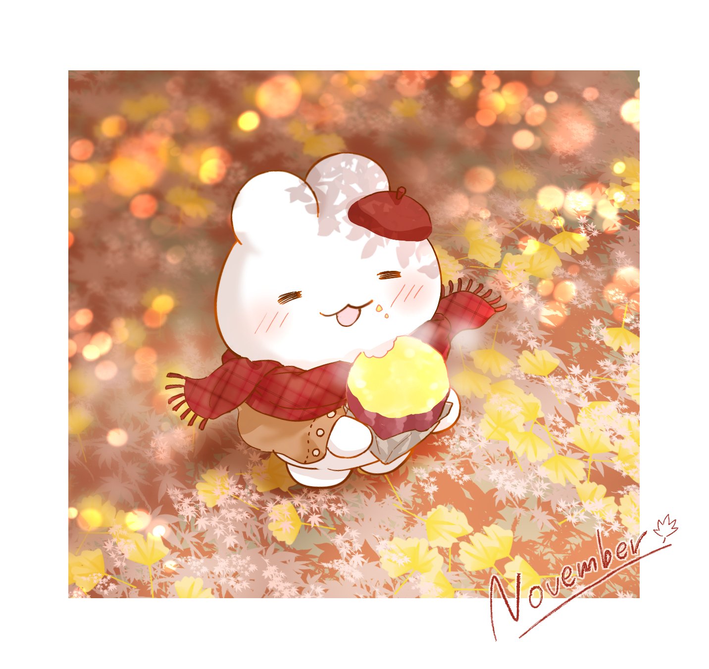 ウミバード 新連載 11月のうさイラスト全体絵 秋の澄んだ空気とあつあつのおいも たべられうさ T Co Iqgoooiygd Twitter
