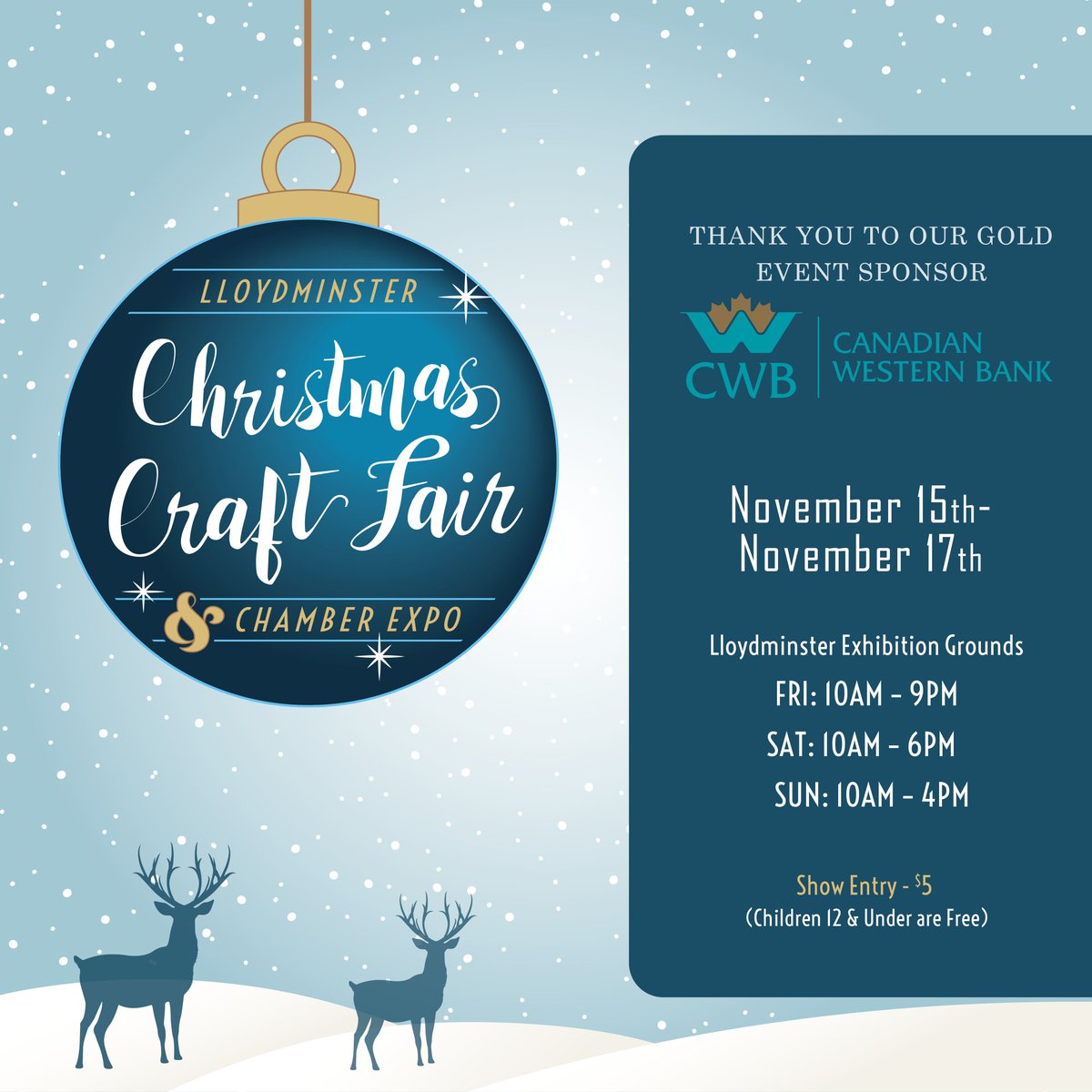 LloydChamber's tweet photo. Join us and Canadian Western Bank next month for the best Christmas trade show in Lloydminster! #yllchamber #yllchristmastradeshow https://t.co/ACXz0MzqPs