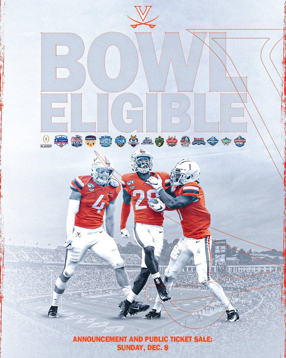 WE’RE GOING 🎳
<a href="/UVAFootball/">Virginia Football</a> is bowl eligible!!
#GoHoos | #TheStandard 🔶🔷