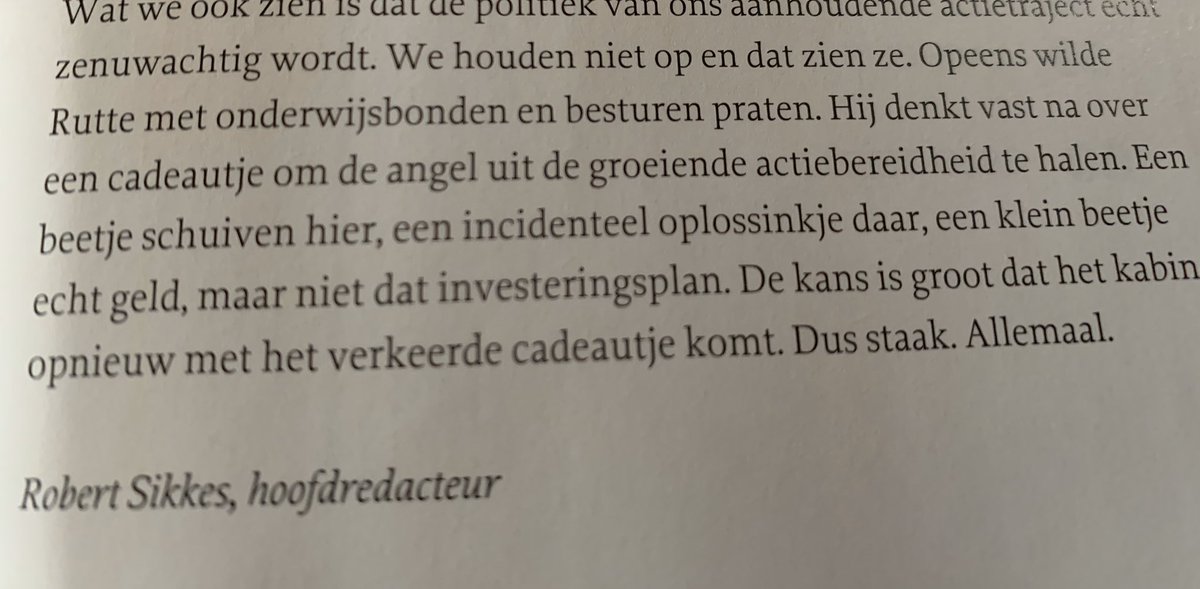 Ik kreeg gisteren het AOb blaadje.
Nu pas tijd om te lezen.
Ik lees dit in het hoofdredactioneel commentaar op bladzijde 3.
Ben ik nou gek ?