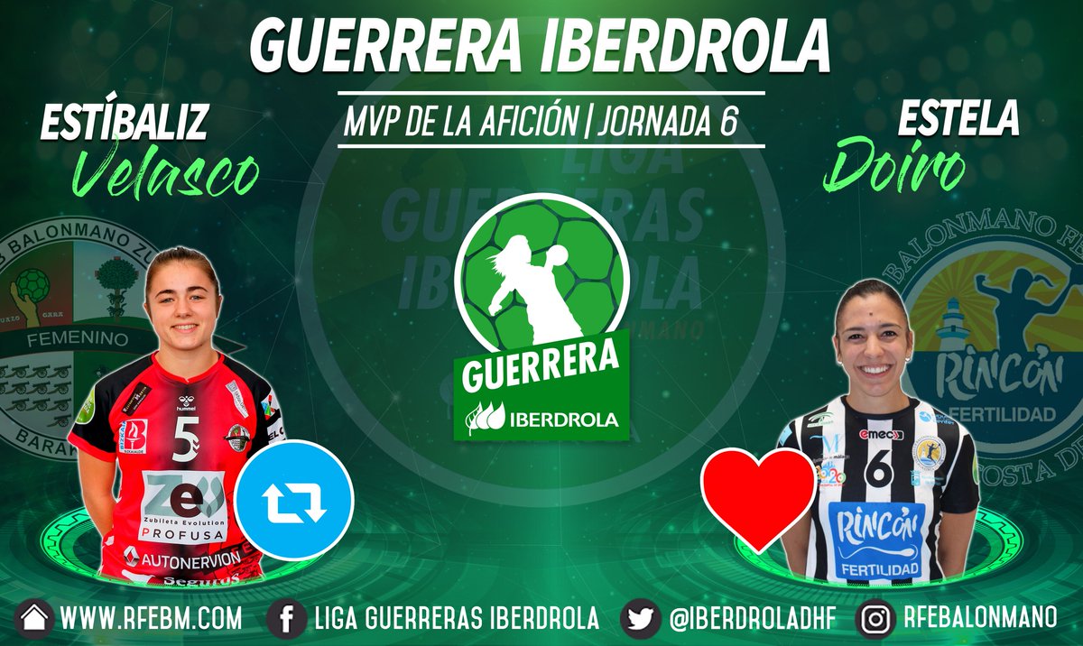 🏆 #LigaGuerrerasIberdrola
📊 Jornada 6
#⃣ #GuerreraIberdrola 
🆚 <a href="/CbmZuazo/">Club Balonmano Zuazo</a> : <a href="/BMMalagaCosta/">Costa del Sol Málaga</a>

♻️ RT: Estíbaliz Velasco
❤️ Me gusta: <a href="/EstelaDoiro/">Estela Doiro</a>