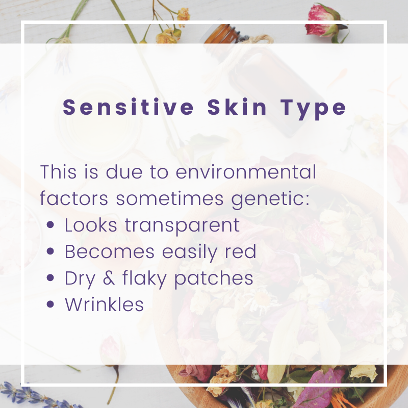 The next skin type is sensitive skin which loosely describes skin which is prone to irritation and has a weakened moisture barrier making it very reactive to skincare products.