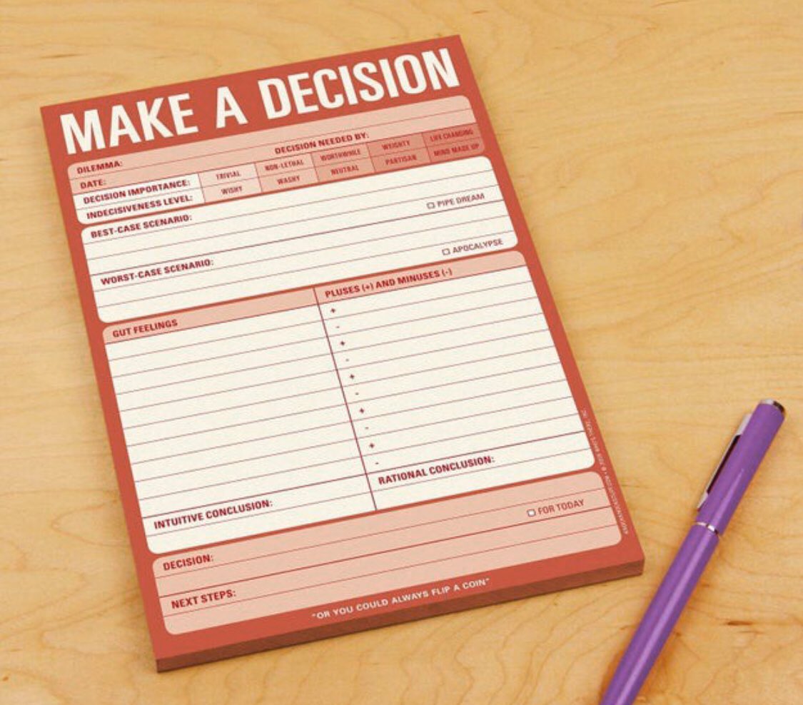 PearlsFromMyrna's tweet image. This Make-A-Decision Notepad ($12.74 on Amazon) is great for deciding not to waste $12.74 on something you can do

WITH YOUR BRAIN.