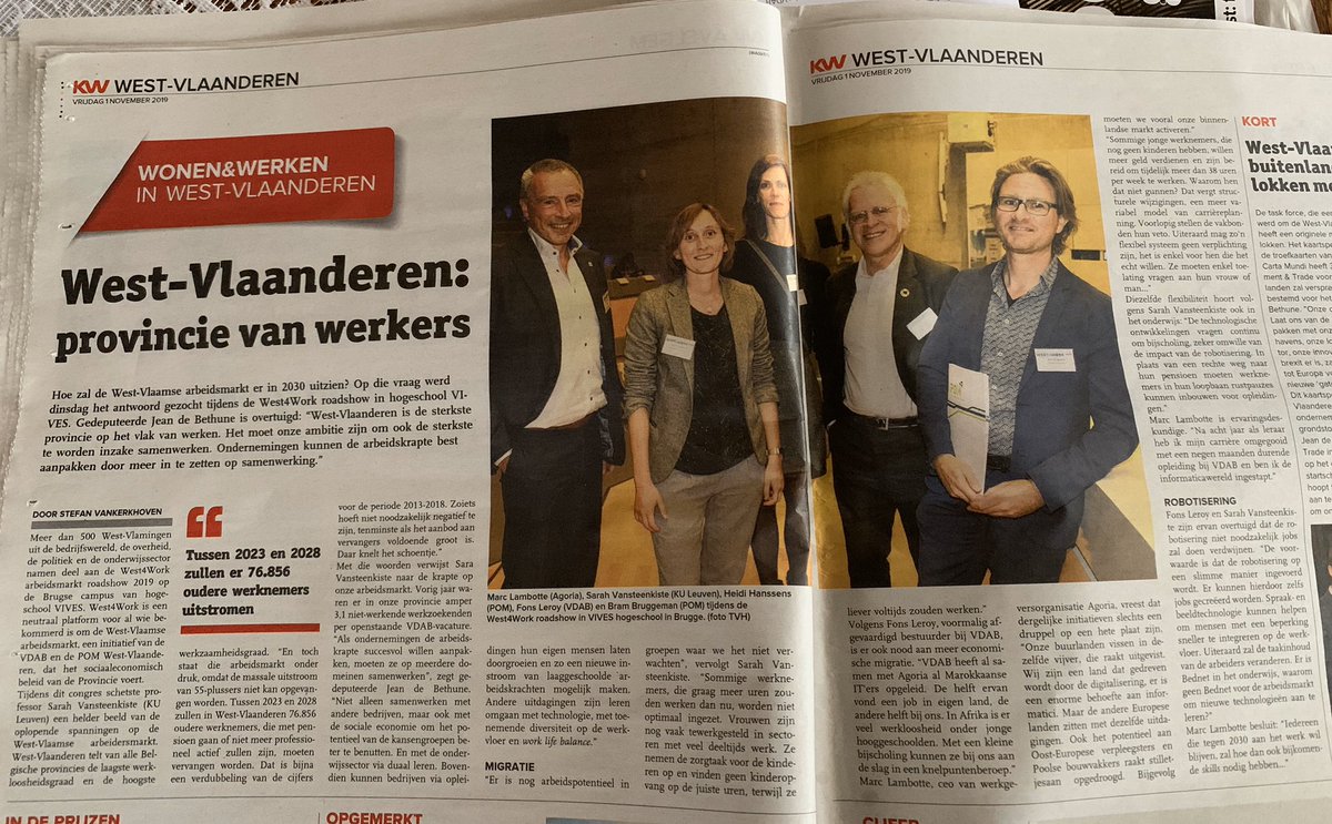 SarahVstk's tweet photo. “West-Vlaanderen: provincie van werkers”. Zo eindigde ik op #west4work @POMWVL @provinciewvl. Meer tekst en duiding deze week in @kweeet https://t.co/SPDNGVw110
