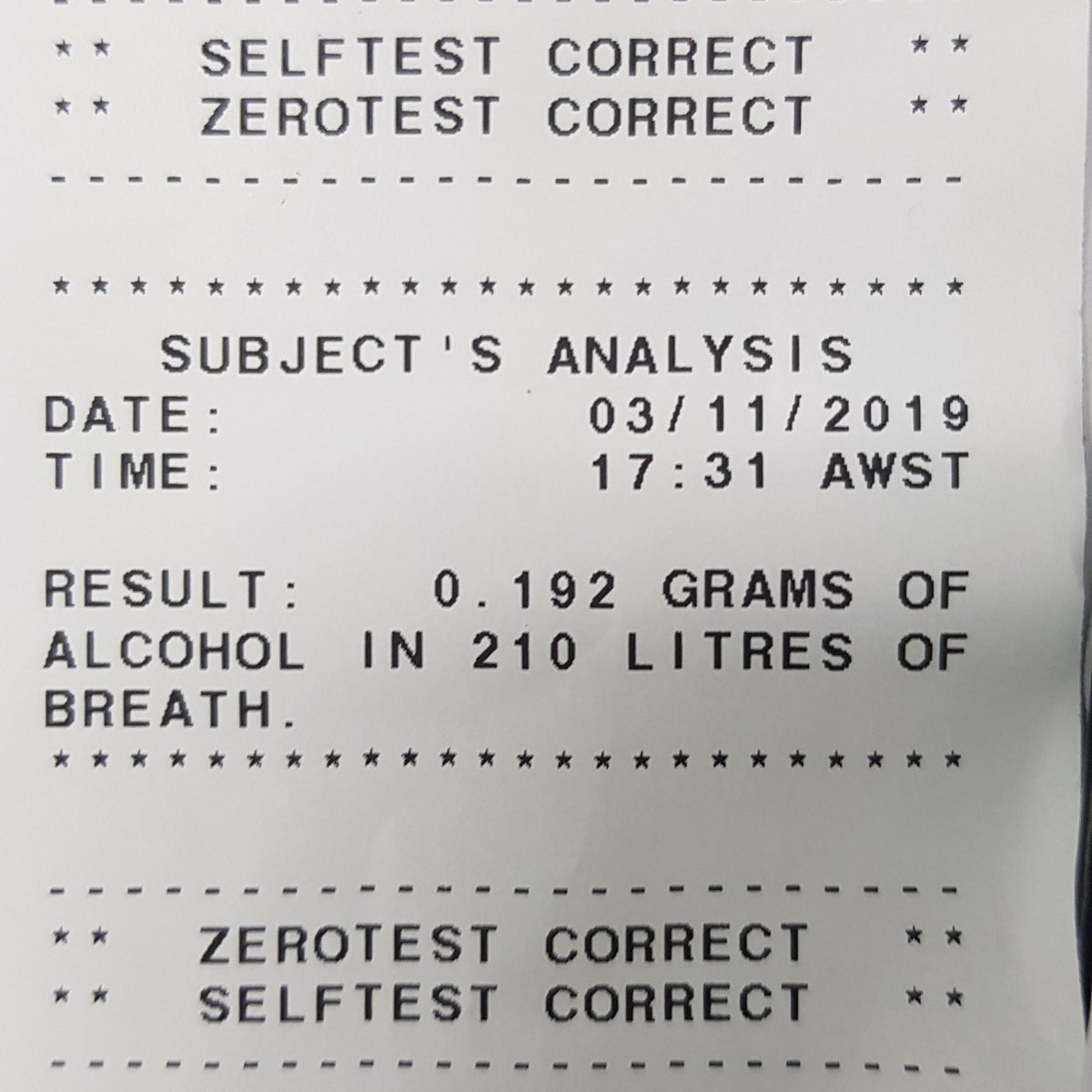 RoadPolicingWA's tweet photo. And yet another example of why we do Breath Testing #anywhereanytime. #crazyresult #dontdrinkanddrive #mbts2 https://t.co/HxmS7CqUyw