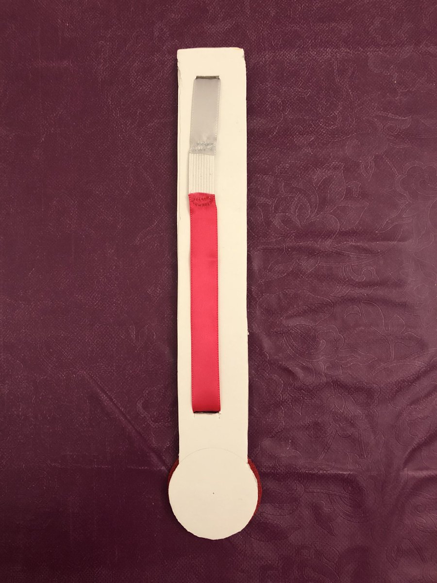 El termómetro por detrás donde se ve que la cinta está unida con un trozo elástico para mantenerla estirada.