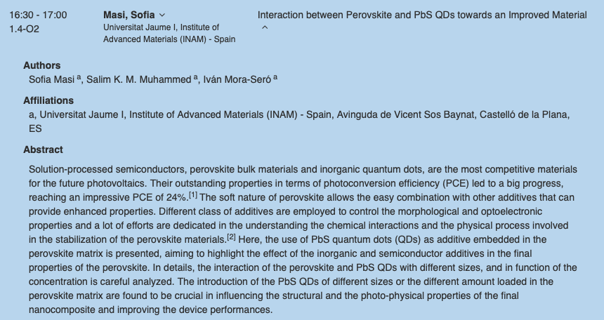 IvanMoraSero's tweet photo. If you are in #NFM19 #nanoge conference in #Berlin. Don't miss tomorrow Monday 4th the talk of my colleague @sofy_masi presenting new and exciting results on the interaction of #perovskite &amp; #quantumdots in the PerInt symposium #CienciaUJI It is going to surprise you, believe me. https://t.co/UWrAAGPVOx