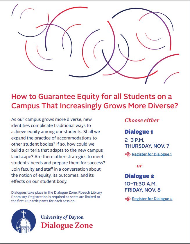 DialogueZone_UD's tweet image. Plan some time into your week to chat about how to create a more inclusive and equitable campus for our students.