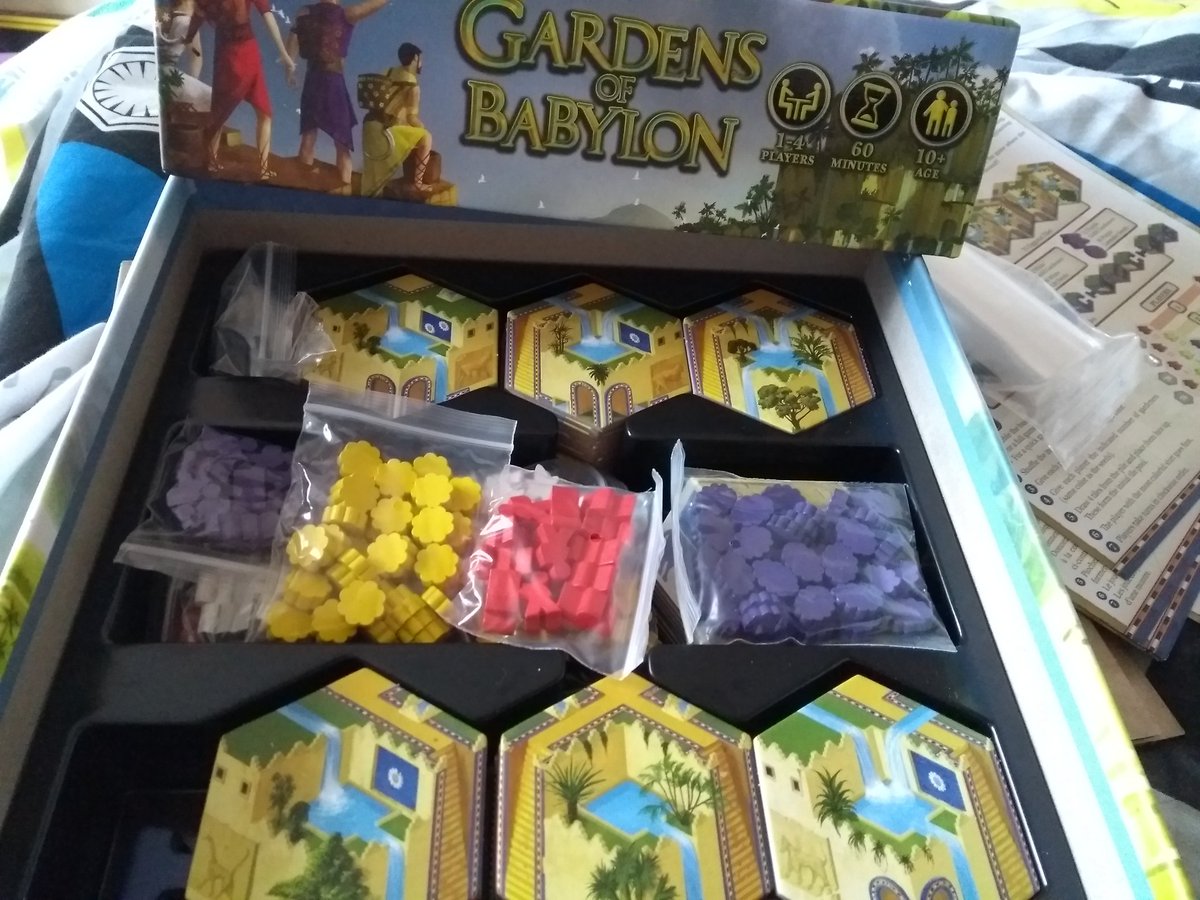 New #Kickstarter game!! #gardensofbabylon arrived yesterday, sorted all the bits today, love the detail on tiles and the shape of the seeds - thanks <a href="/CackleberryBG/">Cackleberry Games (Gardens of Babylon)</a>