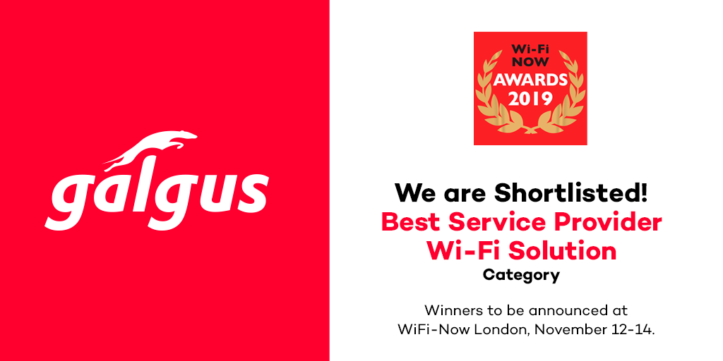 galgus_'s tweet photo. We've been shortlisted for the @wifinowevents 2019 Awards for the "Best Service Provider #WiFi Solution" category! From Galgus we wish the best of luck to all shortlisted companies and we cross our fingers hoping to be lucky next November 12-14 in London! https://t.co/0vSq9JCIDP https://t.co/N02wMZcNuG