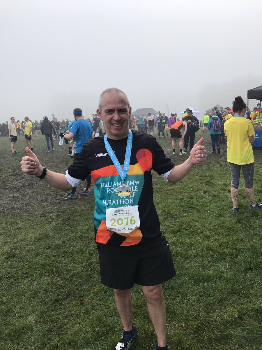 JohnRooManc's tweet photo. Fifth and final half marathon of the year and another PB - 1.47.15 at @RunTatton #runtatton - pleased and surprised as I thought I was running backwards at the end https://t.co/I1fk3jFZh1