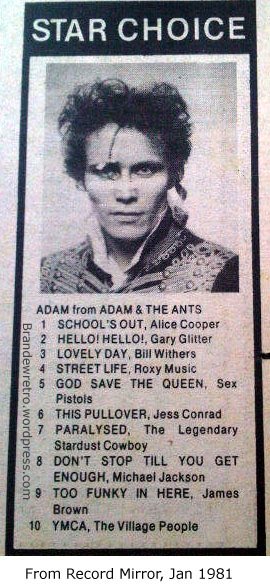 Happy 65th Birthday Adam Ant His fav singles from RM Jan 81 