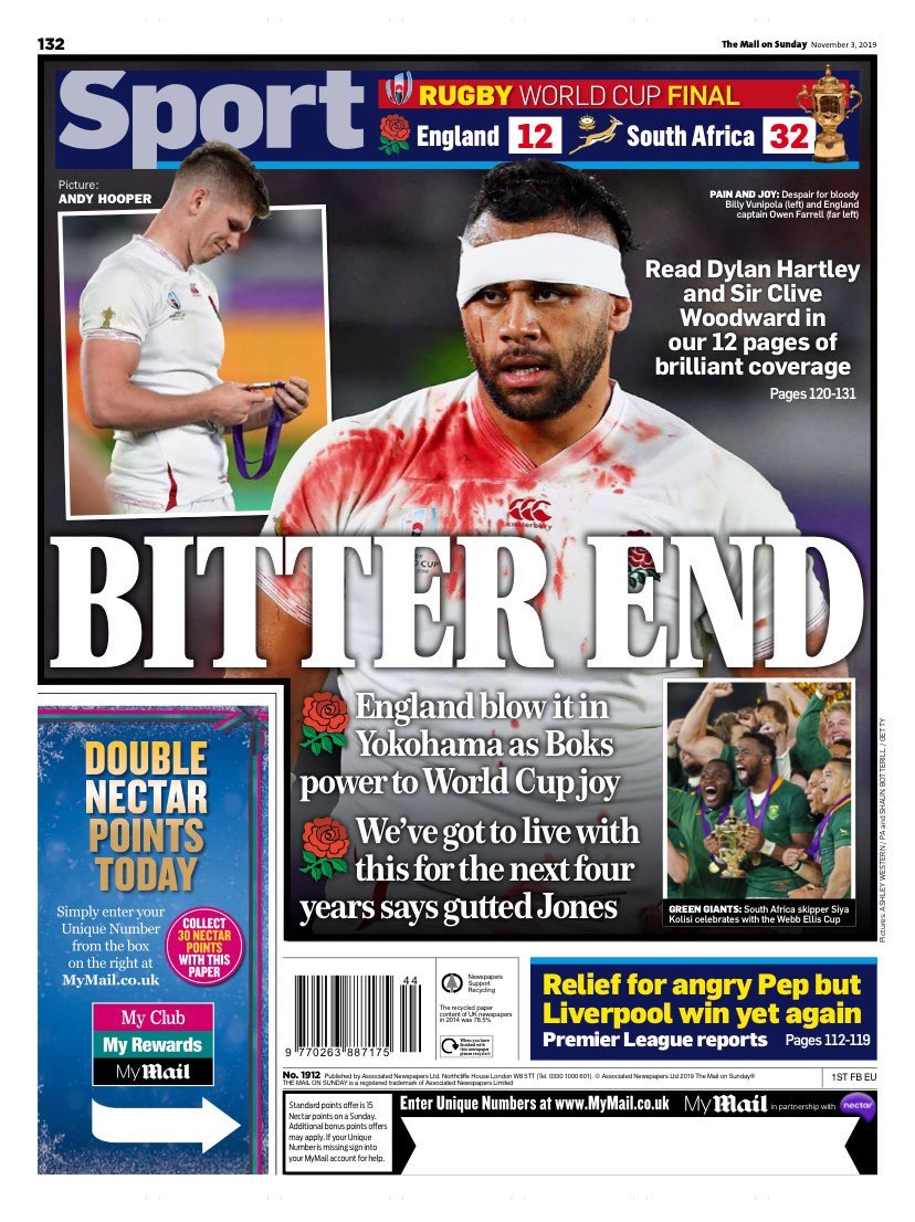futpapers_en's tweet photo. Capas clichê: Escolhe uma foto de um jogador com muito sangue e faz uma capa de um jogo de rugby.

Mas funciona, ainda mais para ilustrar uma derrota numa final https://t.co/uesX4VH5PU