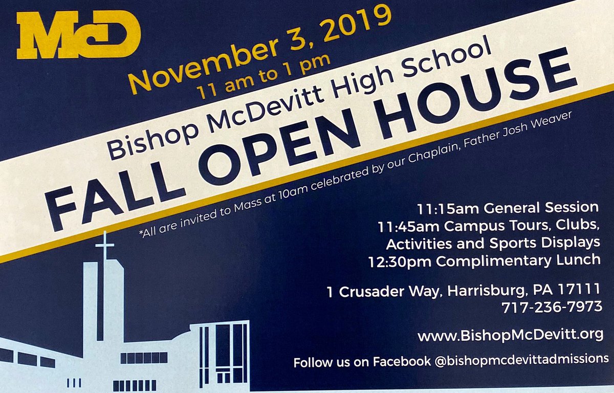 BishopMcDevitt's tweet image. We also cannot wait to see all of our surrounding students and families interested in learning more about our AMAZING school!

#bishopmcdevitt #blueandgold #crusaders #crusadersforlife #onceacrusaderalwaysacrusader #futurecrusaders #openhouse #centralpenn