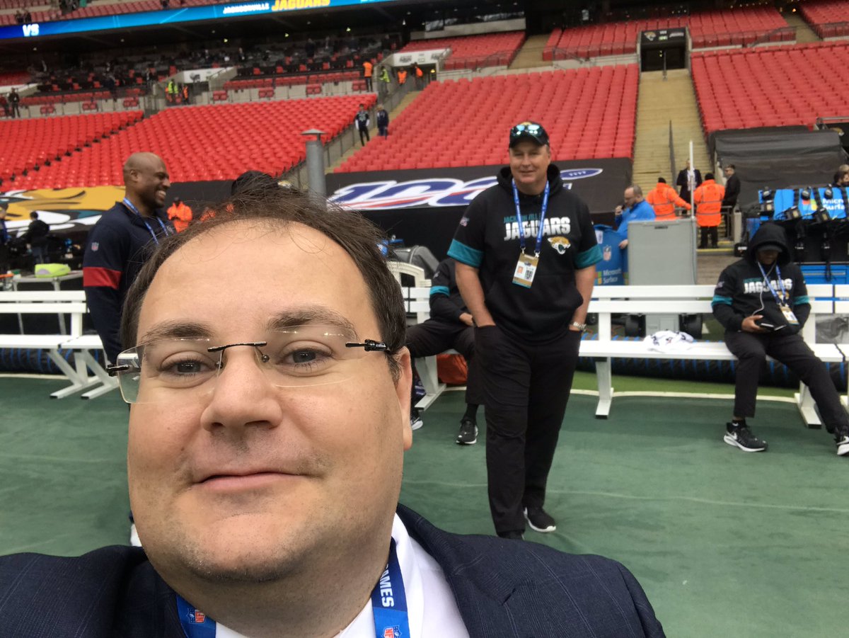 Tronulas's tweet image. When you see coach marone on a @wembleystadium @nfl work day. @AnotherJagsPod @DownbytheBank