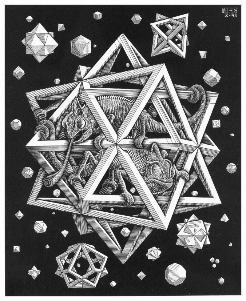 If you haven't yet I highly recommend reading one of Borges' short stories. Many of them share a trippy mathematic ambience, the kind you find in Escher's drawings. May be try starting with Circular Ruins, which I loved in reading in college:  https://en.wikipedia.org/wiki/The_Circular_Ruins
