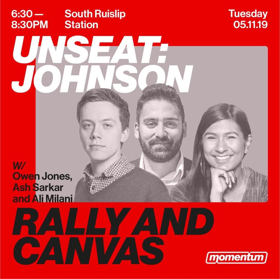 Two reasons to get yourself to the big #UnseatBoris event on Tuesday.

1. We could defeat Boris Johnson in his own seat.

2. <a href="/AyoCaesar/">Ash Sarkar</a> is coming to West London. This is significant 🤣

Join us at 6:30pm outside South Ruislip Station👇🏼

facebook.com/events/2463254…