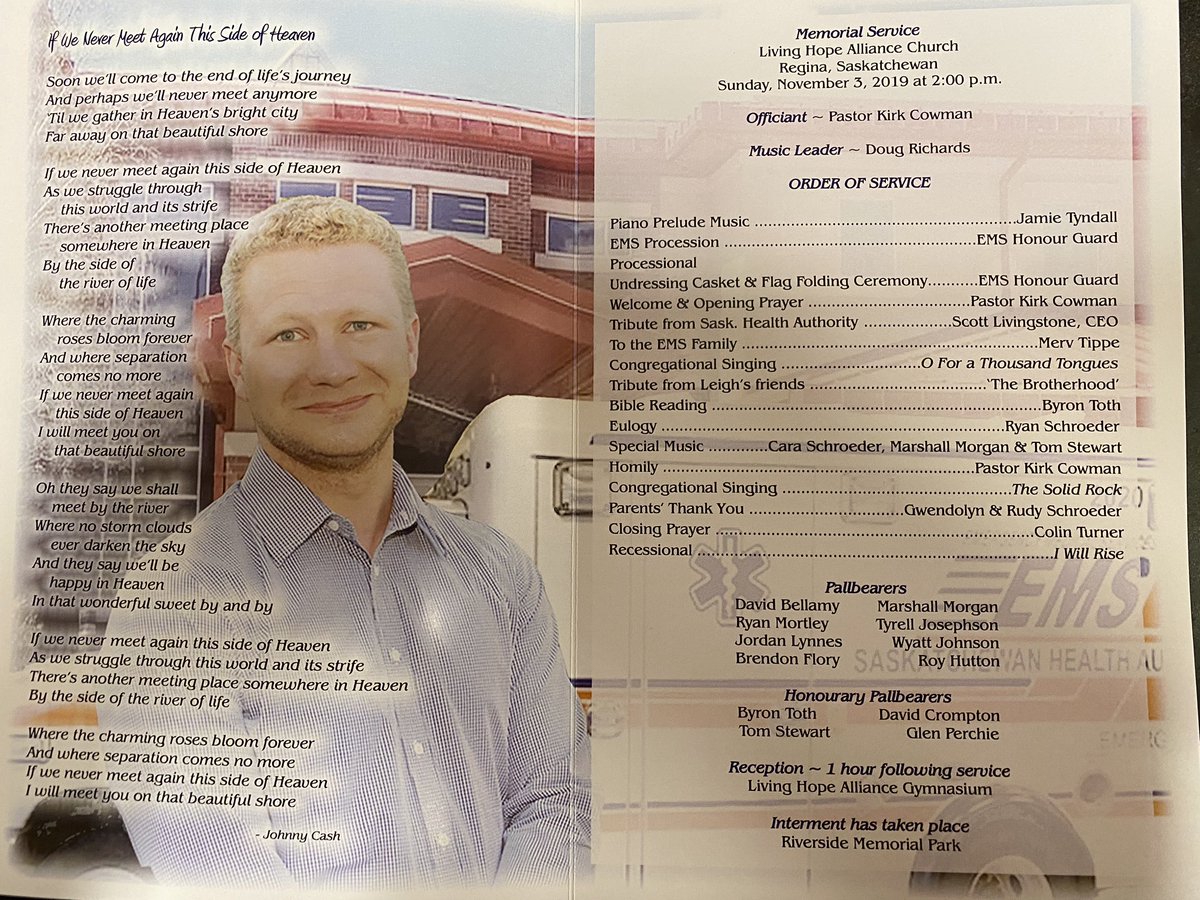 For those of you watching from far and wide here is the program when the service is under way. <a href="/PSCofSK/">Paramedic Services Chiefs of Saskatchewan (PSCS)</a> <a href="/yqrparamedics/">Regina Paramedics with Heart</a>