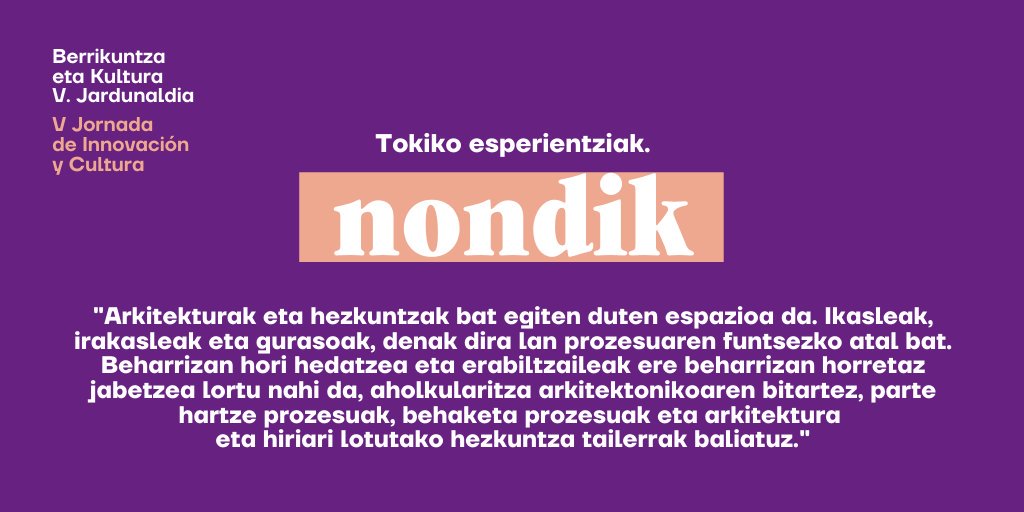Hurrengo azaroaren 7an, gerturatu nondik.lab Audientzien Estimulazioan tokiko testuinguruan garatutako jardunbidea ezagutzera.

> Izena eman dohainik gure web gunean: karraskan.org/jornada-estimu……/

#arkitekturak #hezkuntzak #partehartze #aldaketa #berrikuntza
#KarraskanIC