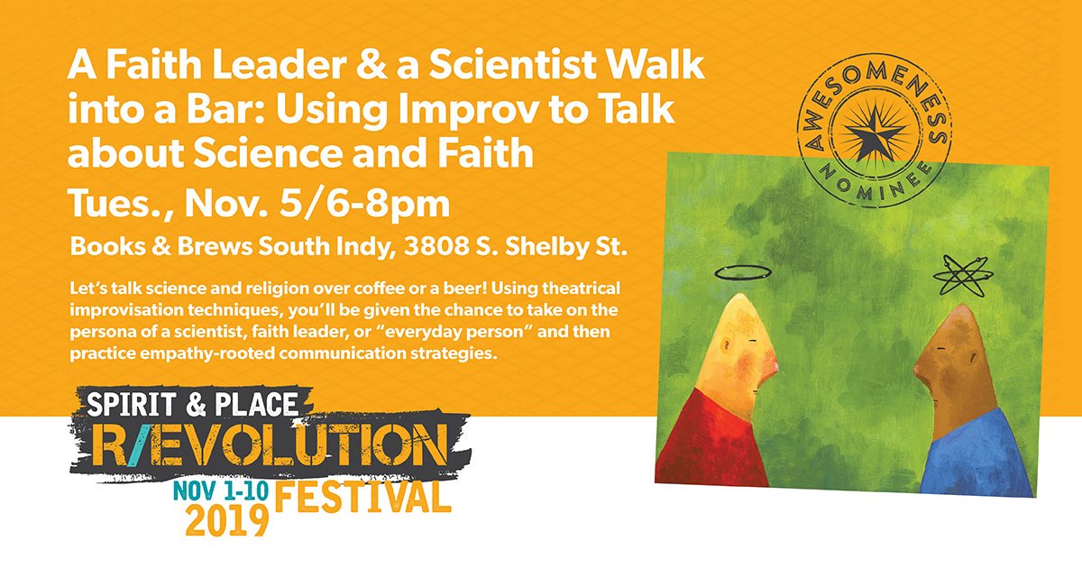 IndianaSciences's tweet image. Happy #ScienceSunday Friends!

This "Walk into a Bar" event at @BooksBrews South is a @spiritandplace "Awesomeness Award" nominee!

Join our fantastic partners and help spread the word!

@IndyCIC @IUPUI #scicomm
@IUCSRES @kristalongtin

facebook.com/events/3955774…