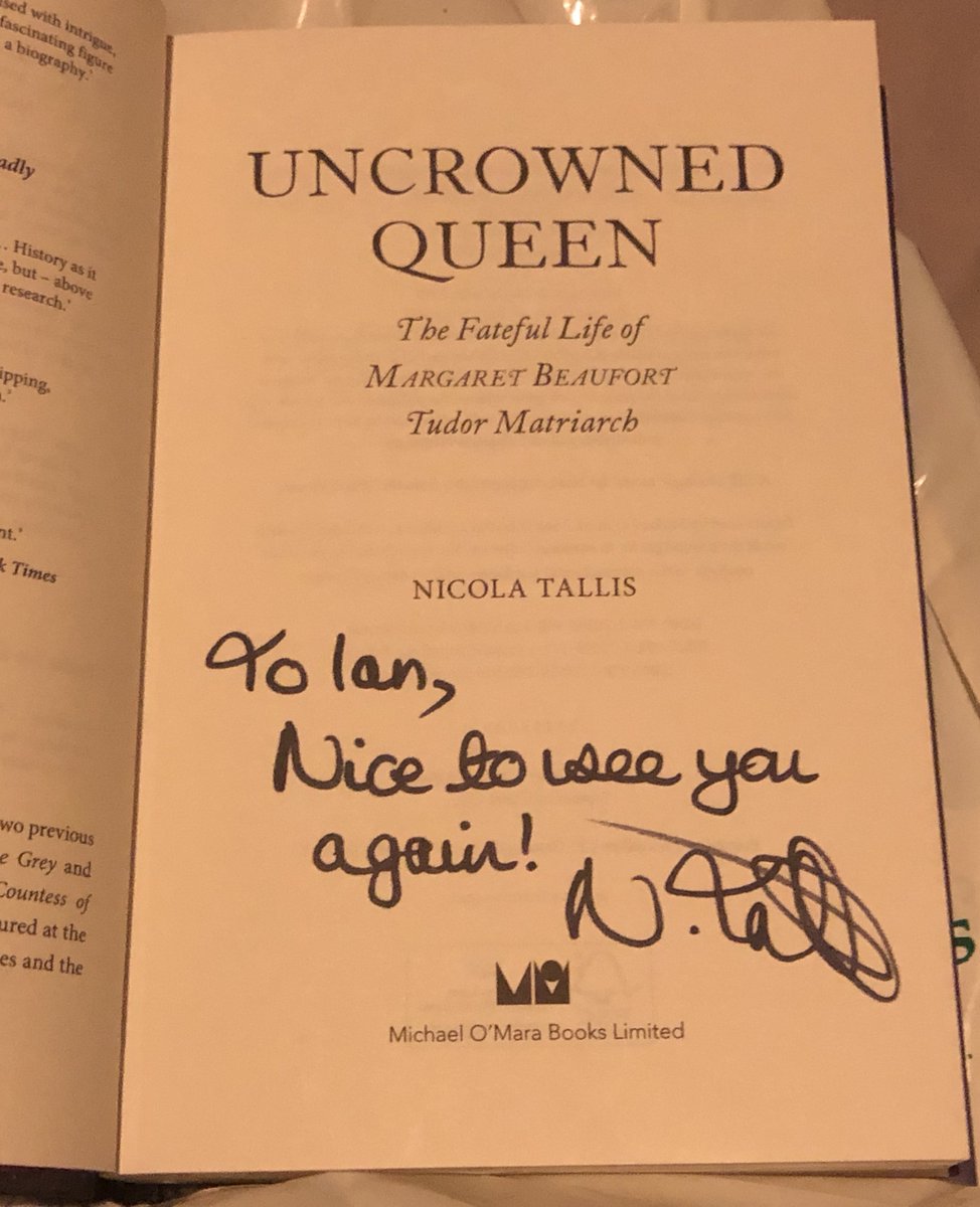 IanBird1509's tweet photo. @NicolaTallis @HistoryExtra Many thanks for a great talk today at Winchester #HistoryWeekend on Margaret Beaufort. Great to see you afterwards and thanks for signing your new book for me. https://t.co/JAxVt9elxI