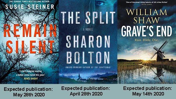 My 3 most anticipated titles coming out in 2020. Are any of these beauties on your radar? #bookbloggers #bookworms #readingforpleasure #bookreviewers @SusieSteiner1 @william1shaw @AuthorSJBolton #RemainSilent #TheSplit #GravesEnd #newbook #anticipatedbooks #newbookalert