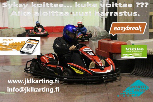 JKLkarting's tweet photo. Hyödynnä liikuntarahasi ja aloita uusi harrastus.#smartum#epassi#virike#edenred#tyky#karting#vapaa-aika#liikunta https://t.co/19Vp3qyK84
