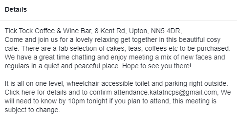 NorthantsLost's tweet photo. CHRONIC PAIN SUPPORT GROUP 4TH NOVEMBER #UPTON #DUSTON #NORTHAMPTON

https://t.co/bCyemtk3mh

@ChronandEcho @northamptonmags @NNShireMatters @NorthantshourUk @BBCNorthampton https://t.co/vq1P8WH7GZ