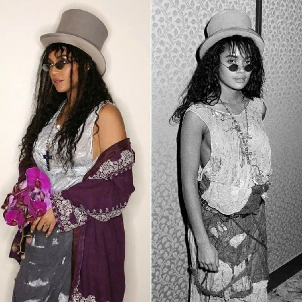 1stylebeyonce's tweet photo. #Halloween2018 #Beyoncé as #LisaBonet dressed in custom #AlejandroCollection with Rumi and Sir in custom #Kutula https://t.co/x3CeY85Rv0