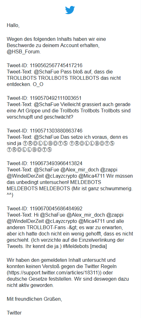 HSB_Forum's tweet photo. @Alex_mir_doch @SchaFue @WindelDerZeit @7Drache7 @zappi @cLayzcrypto @Mica4711 Ja, kann ich bestätigen. 🤓
MELDETROLLBOTS
MELDETROLLBOTS
MELDETROLLBOTS
-> #F5Bot - #ausGruenden. ^^ https://t.co/610lBAVLpO