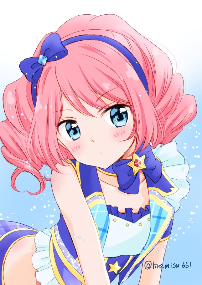 1girl solo blue eyes hairband pink hair idol blush  illustration images