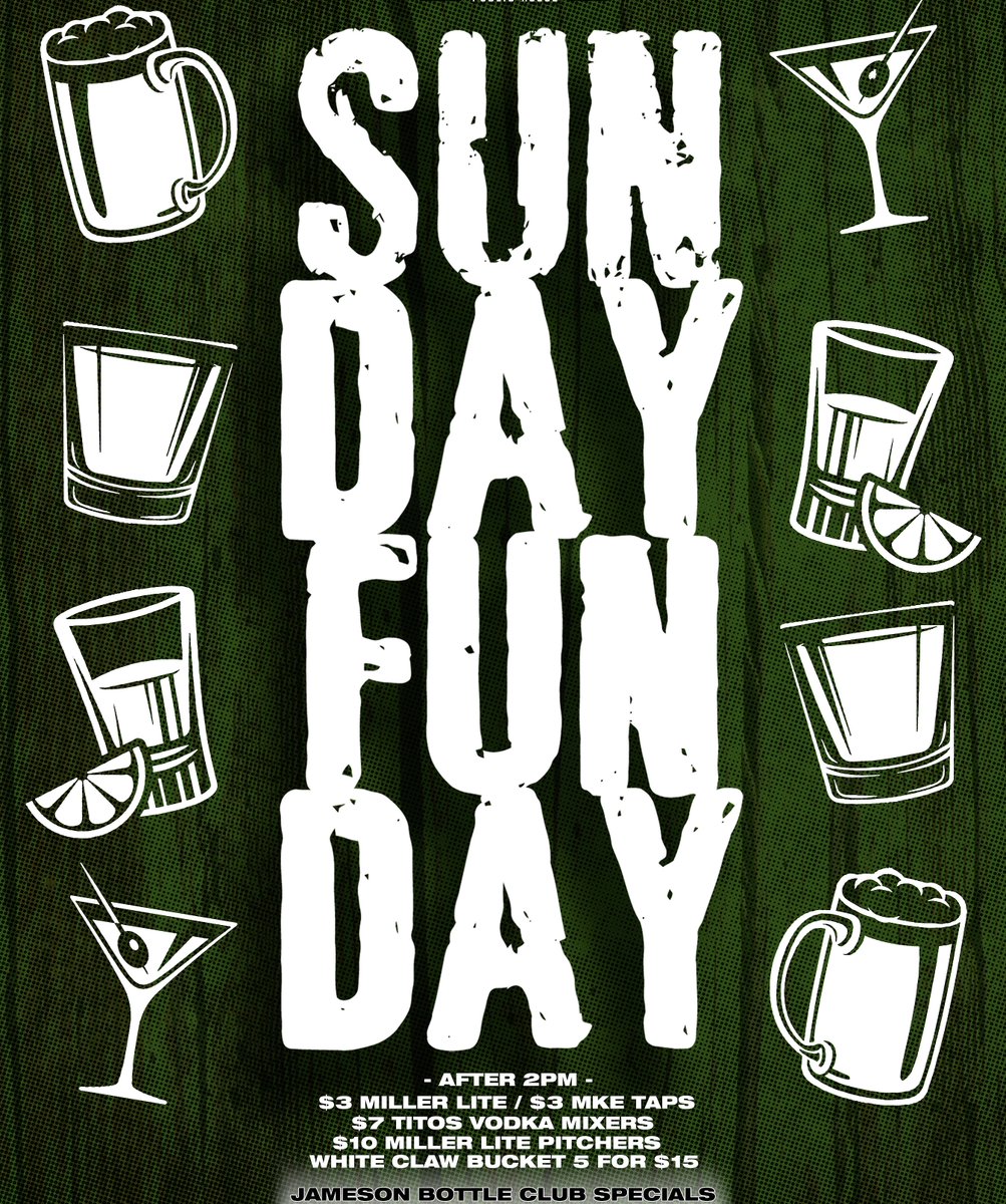 OakBarrelMKE's tweet image. SUNDAY FUNDAY with us while watching the #PackerGame! Game sound will be on 📣

Food Specials:
$5 Pizza 

Drink Specials:
$3 Miller &amp;amp; MKE Taps
$3 Featured Tallboys
$7 Tall Tito’s Mixers
$10 Miller Lite Pitchers
5 for $15 Whiteclaw Buckets
Jameson Bottle Club Specials