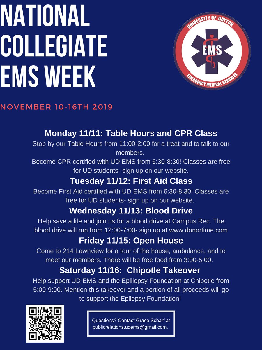 It's almost National Collegiate EMS Week! See our flyer below for all of the events and details: