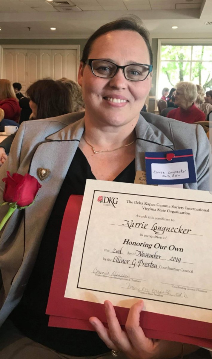 TeamLongnecker's tweet photo. I was both honored and humbled yesterday:  honored to represent my #DKG chapter, honored to be considered among educators who positively impact the lives of others, yet, humbled to be surrounded by so many educators with such passion for what they do. #Thankful #VAisForEducators https://t.co/8ts78f1nIj