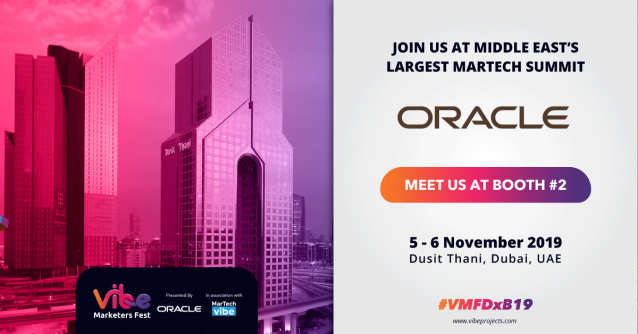 HebaGamilZaki's tweet photo. Join us at the Middle East's biggest marketing technology summit @VibeMarketers between 5-6 November in Dubai. #VMFDxB19 @OracleCX https://t.co/ZCQ7rCrv9F https://t.co/mdJaYyHTCY