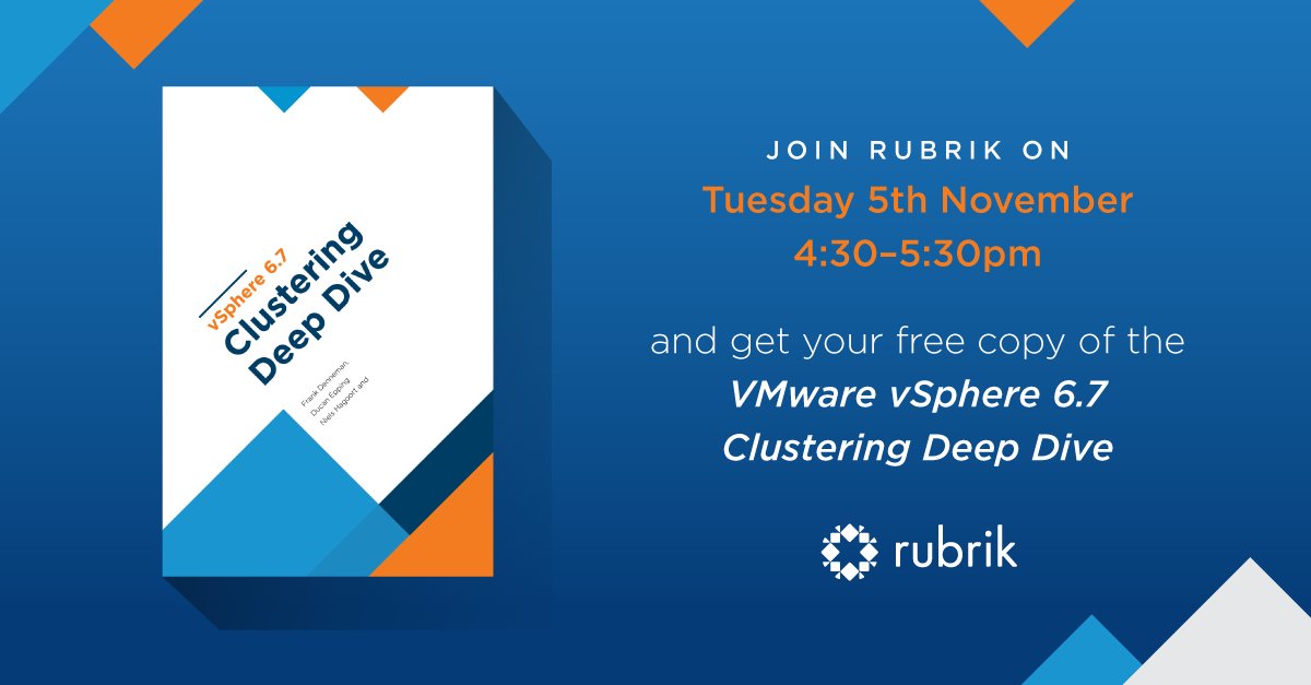 rubrikInc's tweet image. Back by popular demand! Join us at #VMworldEurope to get your FREE copy of #ClusteringDeepDive. Pairs well with Sunday mornings &amp;amp; a fresh cup of ☕️