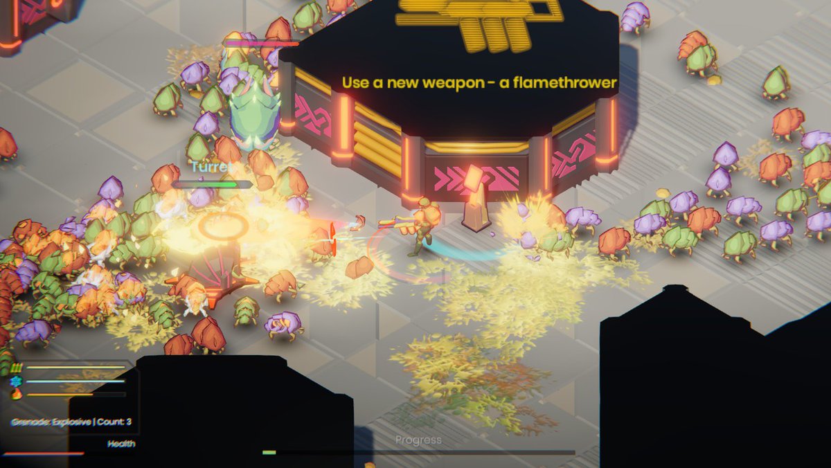 itchio's tweet photo. Exocrida: Top-down shooter about killing the swarm of aliens https://t.co/cddfVhiH9V by @OmicronPerson #indiegames #free https://t.co/TQ0xw9vWDZ
