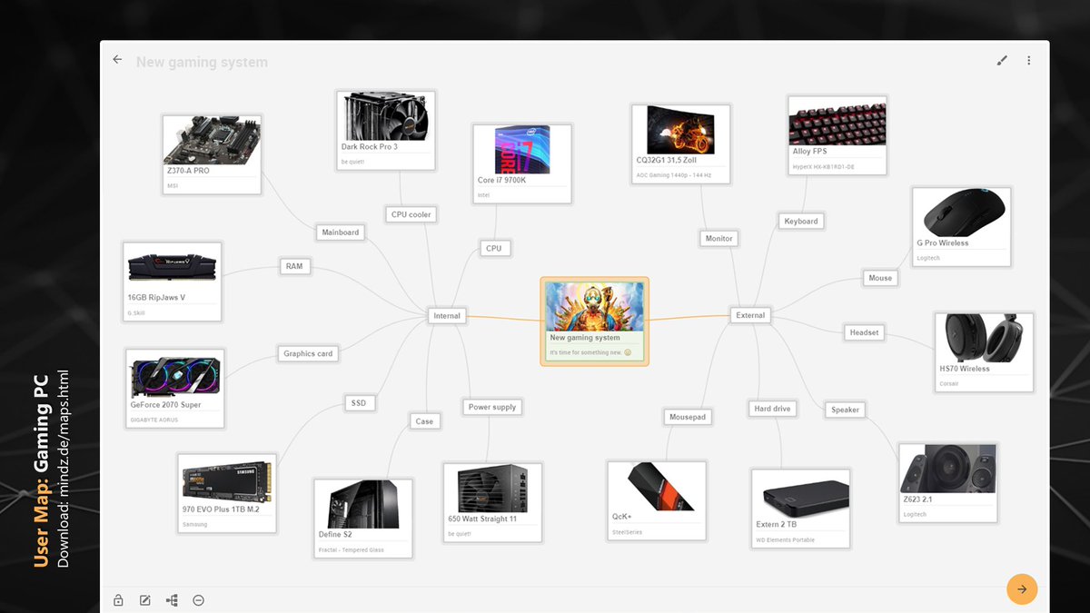 mindz_app's tweet image. A new user #mindmap from @DER_RONMUE. We hope the new system is fun. 👾 You can download it now on mindz.de. Thanks for sharing! 👍 

#mindmapping #app #android #hardware #gaming #gamingpc #GamingSetup