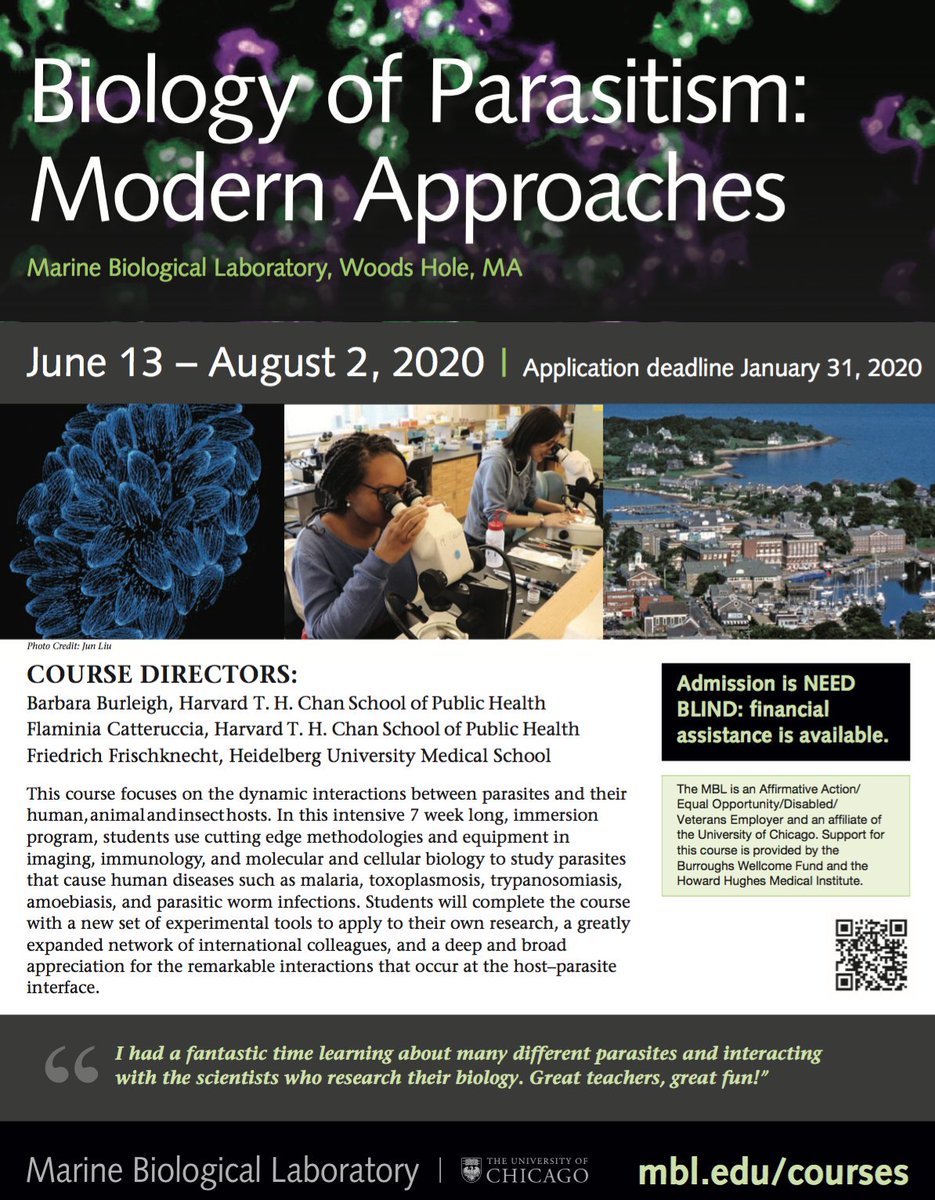 Now accepting applications for <a href="/MBLBoP/">BiologyofParasitism</a> 2020. I took this course back in 2001 as a young postdoc entering parasitology after a cell bio PhD. Since, I sent 3 PhD students and led 3 modules. Now privileged to co-direct together with @BBurleighChagas and @flamcatt. Don't miss out.