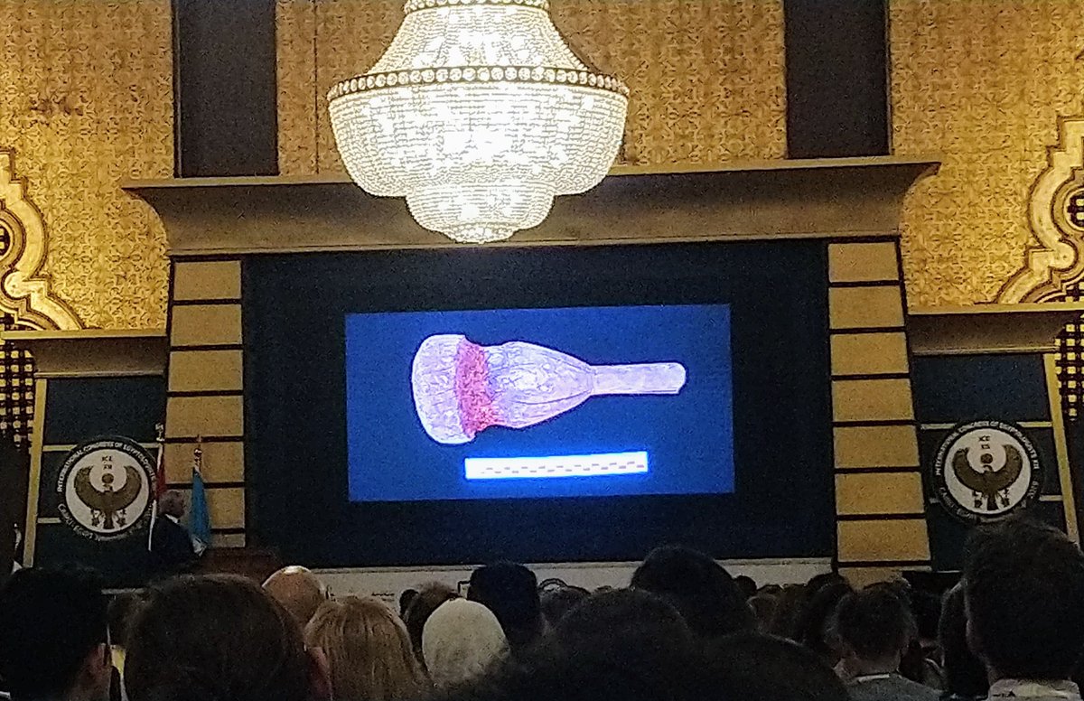 Dr Zahi Hawass <a href="/ZahiHawass/">Dr Zahi Hawass</a> presents the first keynote at the 12th International Congress of Egyptologists on the finds of his team in the Valley of the Kings - including this wooden mallet, familiar from several similar examples @McrMuseum! #ICE2019