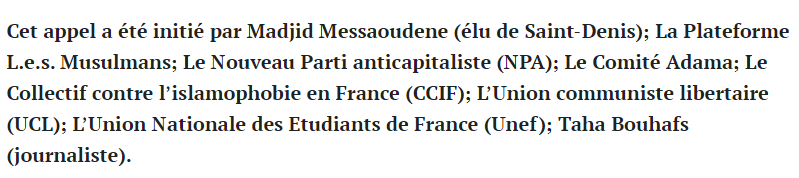 Mucio25448358's tweet photo. On en sait un peu plus sur la manif #AntiCharlie du 10 novembre prochain. Parmi les initiateurs de cet appel à une marche contre l'« islamophobie », on trouve donc bien les islamistes du CCIF et de la Plateforme L.e.s Musulmans. https://t.co/yK76mZyPNc https://t.co/LcYy7btC6q