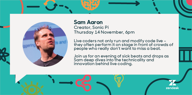 Zendesk's tweet photo. Live Coders not only run and modify code live — they often perform with it in front of large crowds who don't want the code to miss a beat.
Join us at the next #SoftwareArtThou in Melbourne with @samaaron in this code and demo-heavy talk: https://t.co/VKJ3Z3tPZ5 https://t.co/kirGmbC170