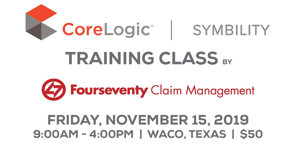 470Claims's tweet image. Join our Symbility Training Class on November 15th. 

Registration and event info here: bit.ly/31yLbZ5

NOTE: This training session will be conducted live and in-person at our Waco, Texas location.

#Symbility #Adjuster #Training #Team470 #Waco #Texas