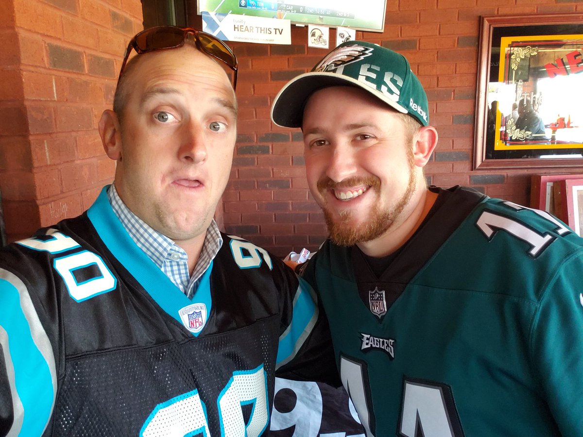 SportsChannel8's tweet image. It's such a nice day here at the in Wake Forest, we set up out on the porch! More Panthers fans than any other team, but lots of Steelers, Eagles, Bears and Redskins fans, too. #AleYeah 

So busy we missed Kyle Allen's interception. But he'll probably throw another.