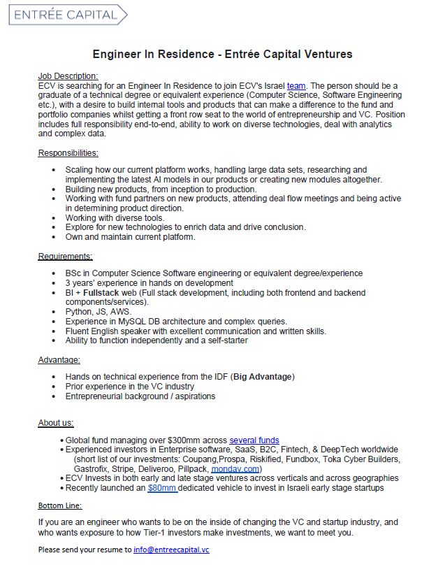 Avi Eyal We Are Searching For A Software Engineer To Join Our Israel Team If You Are An Engineer Who Wants To Be On The Inside Track Of The Vc