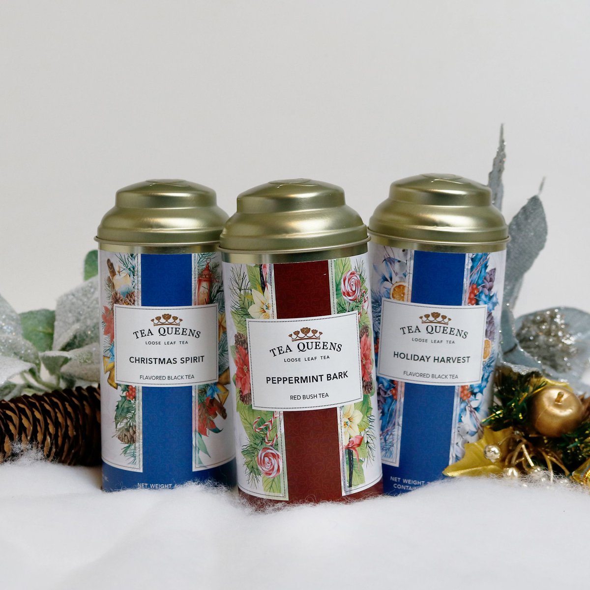 We're feeling nostalgic as we inch closer to the holidays so we're bringing back three seasonal favorites! Christmas Spirit, Peppermint Bark, and Holiday Harvest all return to help fill your mug, heart, and spirit. See them all at teaqueens.com/new ❤️☕️❄️