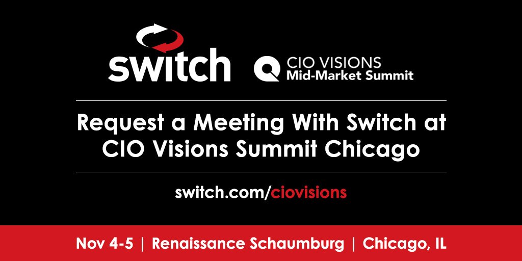 Switch's tweet photo. Are you attending the CIO Visions Summit in Chicago? Request a meeting or schedule a tour of Switch on our website: https://t.co/IOQGZ8SI3L #CIOVisions #Datacenters #Technology #IoT #AI @byQuartzEvents https://t.co/zJoWR2DhOj