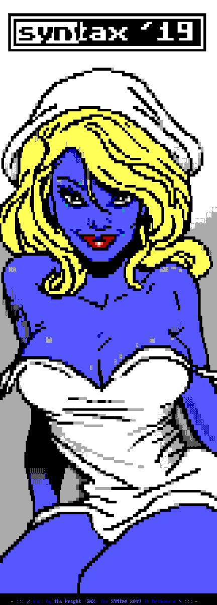 TheKnight_7k's tweet photo. My textmode (ANSI) entry at Syntax 2019 party in Melbourne Australia. https://t.co/vefK9je1NS