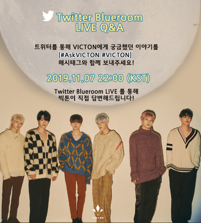 VICTON1109's tweet photo. [#빅톤] 빅톤이 트위터 블루룸에 찾아옵니다💙
트위터를 통해 VICTON에게 궁금했던 이야기를
[ #AskVICTON #VICTON ] 해시태그와 함께 보내주세요!

🌙11월 7일 목요일 밤 10시

Twitter Blueroom LIVE를 통해
빅톤이 직접 답변해드립니다!

#nostalgia #그리운밤
#TwitterBlueroomLIVE #KPOPTwitter https://t.co/IQhGxapL4H