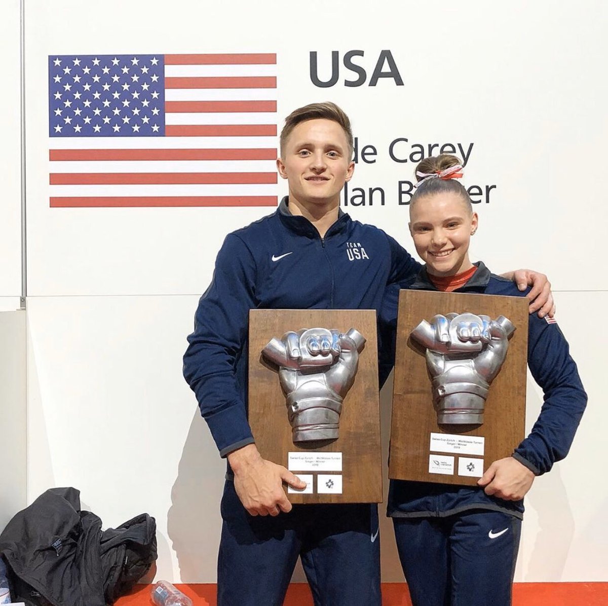 ArizonaSunrays's tweet photo. Another win for Arizona Sunrays, Jade Carey along with her USA teammate Allan Bower! What a fun competition, a mixed pairs format in an amazing city Zurich! 
#SwissCupZurich #arizonasunrays #sunraysfamily #sunraysgrit #sunraysstrong #gymnastics #zurich #team https://t.co/ZwDIDDXgab
